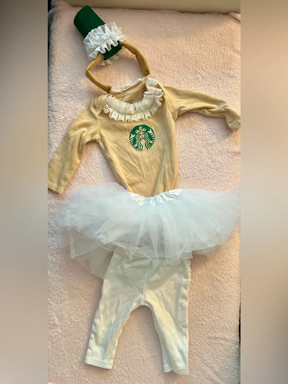 Tan & White Baby Frappuccino Tutu Costume with Green Logo 6-9 Months